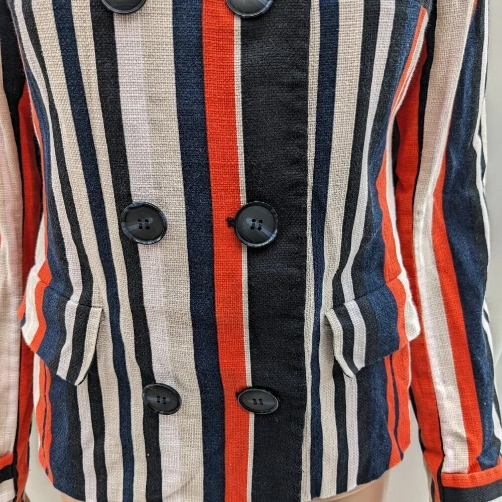 Jones New York Double Breasted Striped Blazer Jacket 8 Career Nautical Tailored - Picture 5 of 14